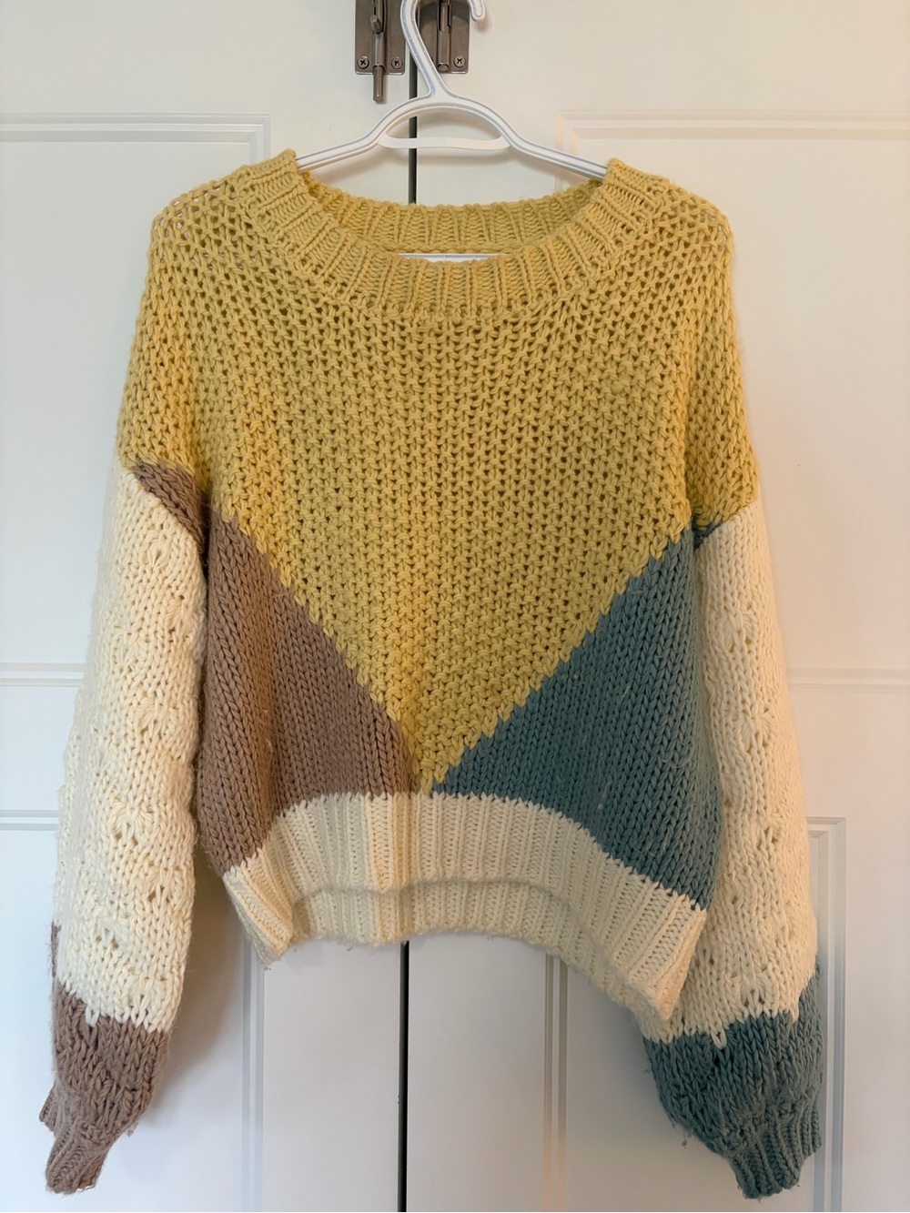 Blu Pepper Colorblock Crewneck Sweater in Yellow, Cream, Brown, Teal